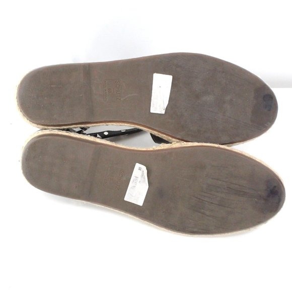 Schutz Koralina Black Leather Studded Espadrille Flats Ankle Wrap Straps SZ 8 - Picture 10 of 11